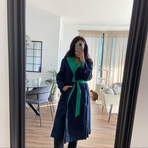 Vintage Aquascutum London green and navy reversible belted trench coat